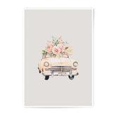 Vintage Car Photographic Prints, Floral Car Wall Art, Pastel Car Print, Cute Car Poster, Car Lover Gift, Watercolor Art Print, Art Decor - Tawshia